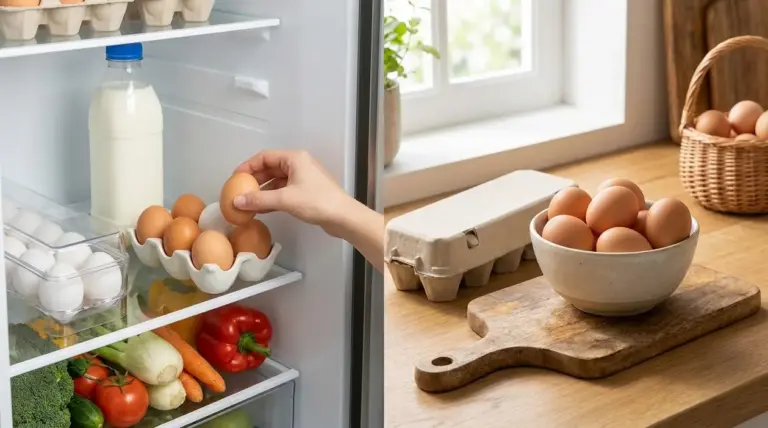 Confronto tra uova conservate in frigorifero e uova tenute a temperatura ambiente in cucina